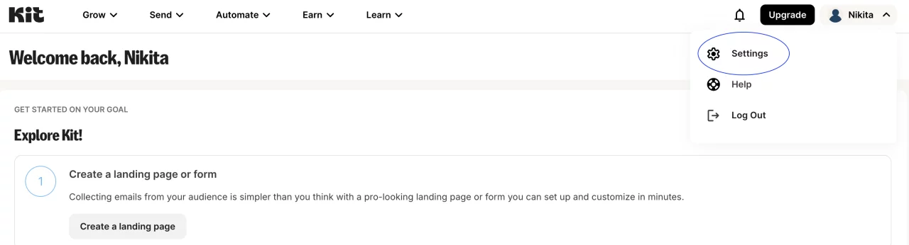 ConvertKit Settings Menu